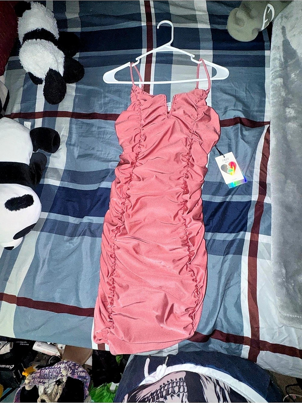 Iris Ruched Mini Dress in Pink Size Large NWT